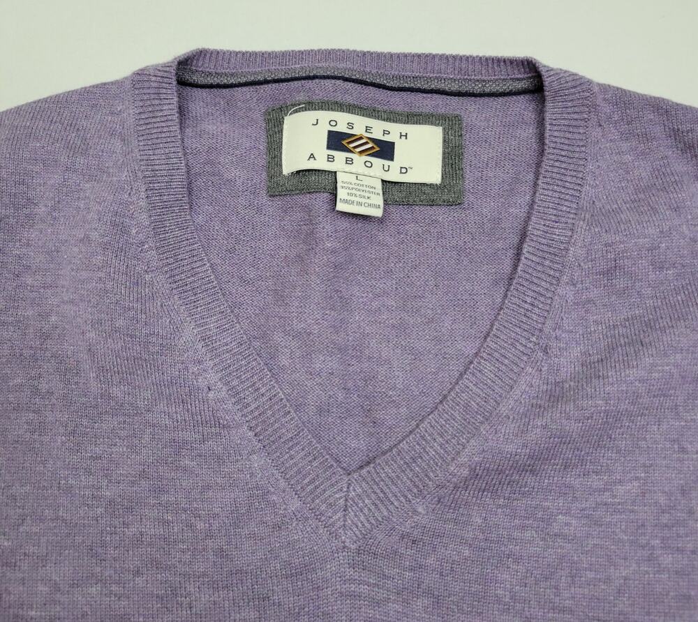 Joseph Abboud V-neck Cotton / Silk blend Light Purple Sweater Men's Size L